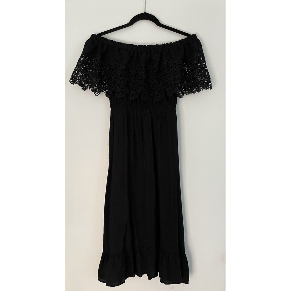 Shein Womens Dress Off Shoulder Lace Crochet Overlay Ruffle Hem Size Small